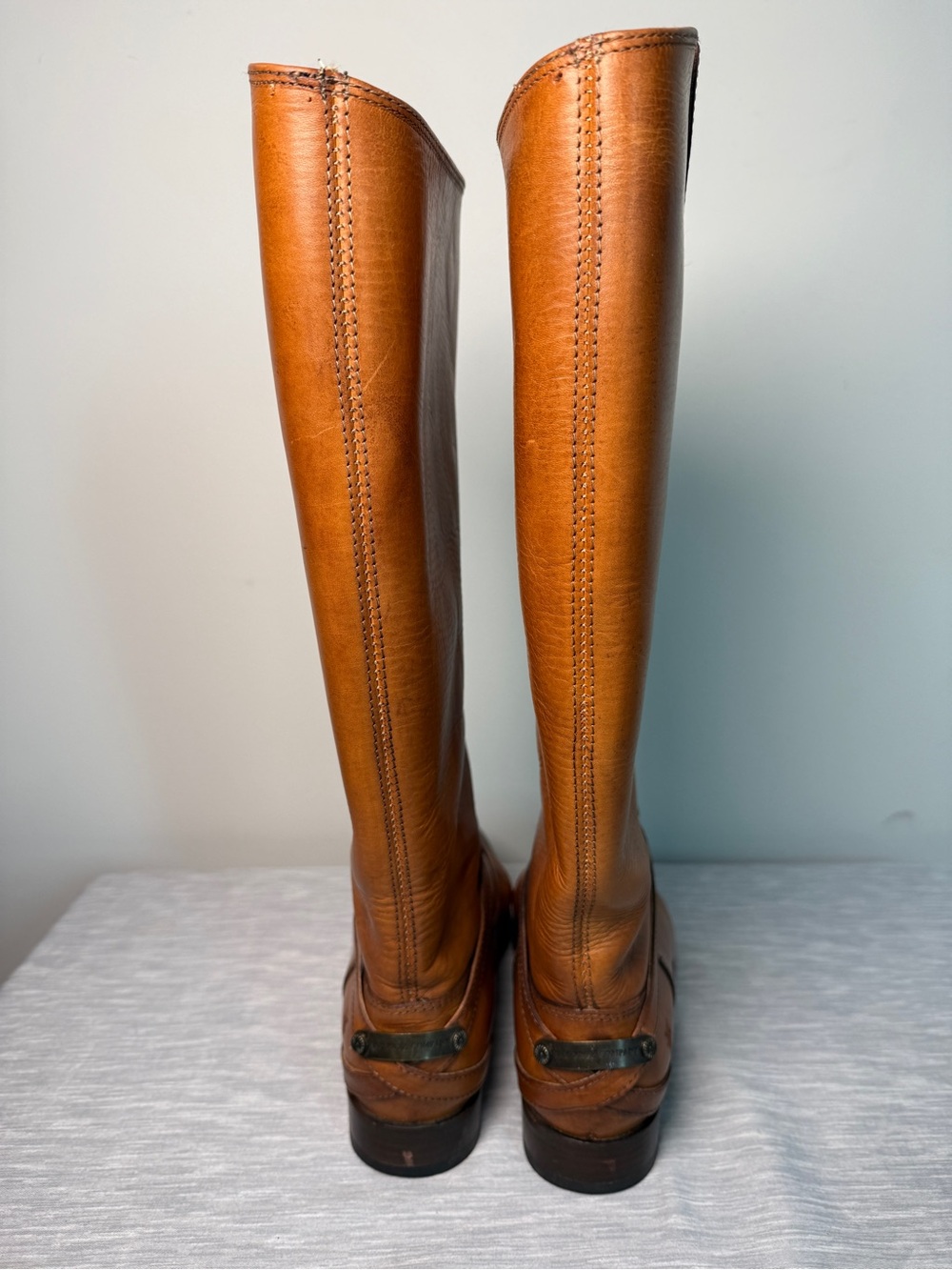Frye Lindsay Plate Cognac Honey Leather Knee High Riding Boots Sz 7 - Picture 7 of 14